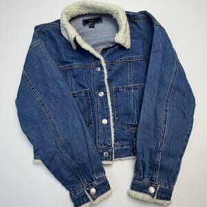 Y2K Forever 21 Sherpa Lined Premium Denim Jacket Cozy Trucker Blue